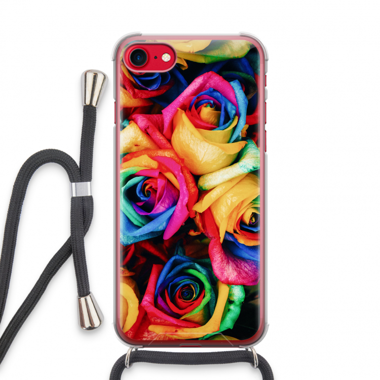 Neon bloemen: iPhone SE 2020 Transparant Hoesje met koord