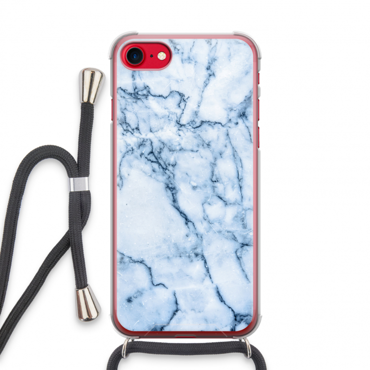 Blauw marmer: iPhone SE 2020 Transparant Hoesje met koord