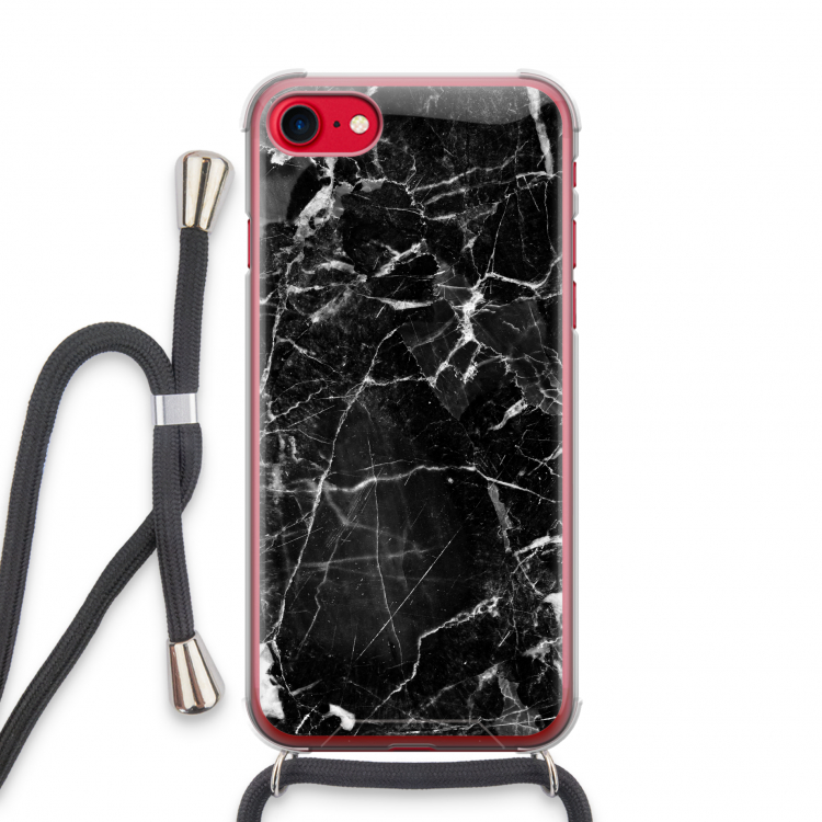 Zwart Marmer 2: iPhone SE 2020 Transparant Hoesje met koord