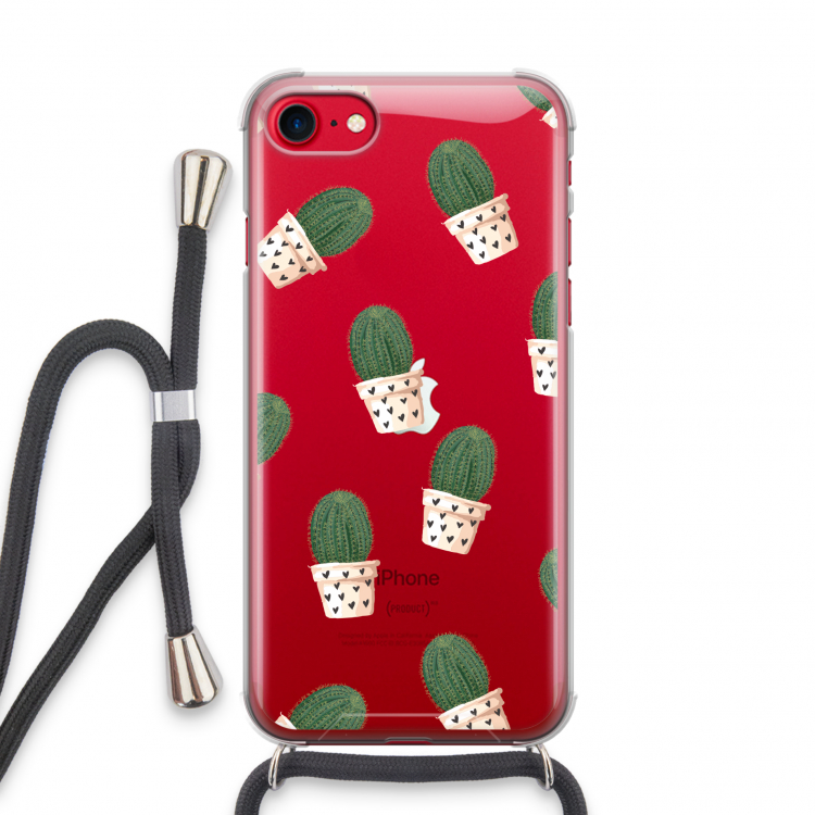 Cactusprint roze: iPhone SE 2020 Transparant Hoesje met koord