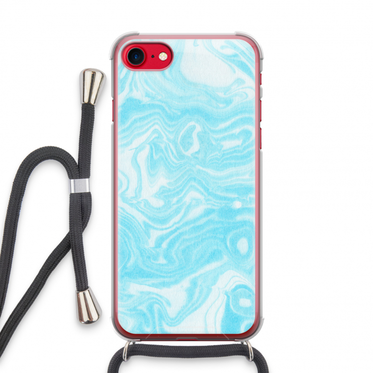 Waterverf blauw: iPhone SE 2020 Transparant Hoesje met koord