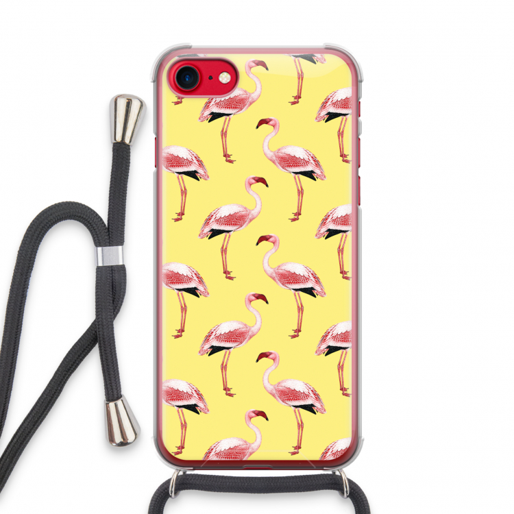 Flamingo's geel: iPhone SE 2020 Transparant Hoesje met koord