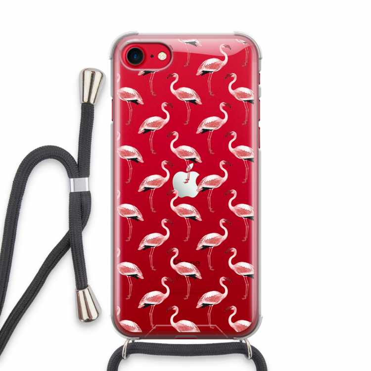 Flamingoprint groen: iPhone SE 2020 Transparant Hoesje met koord