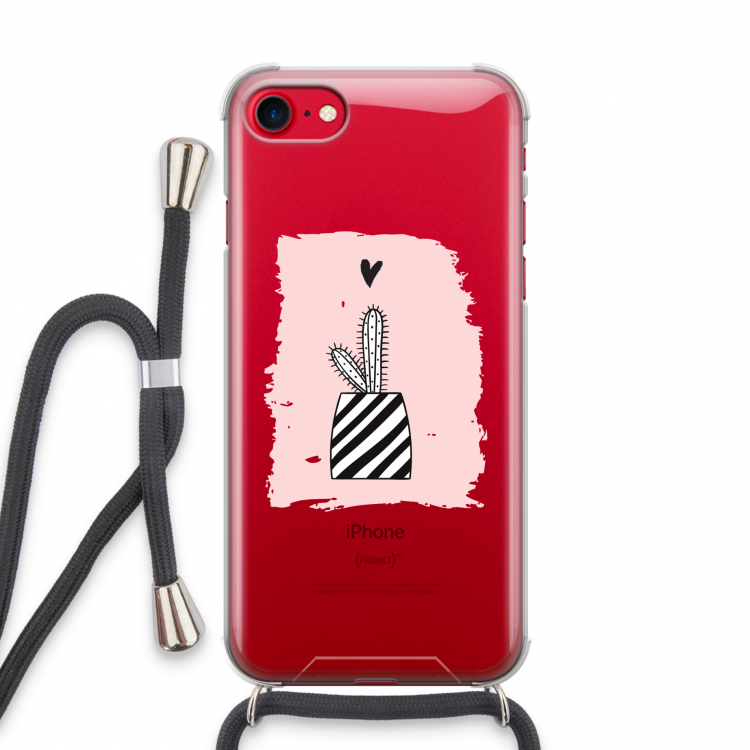 Zwart-wit cactus: iPhone SE 2020 Transparant Hoesje met koord