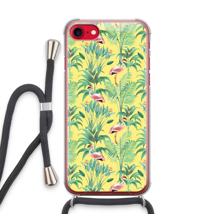 Flamingo party: iPhone SE 2020 Transparant Hoesje met koord