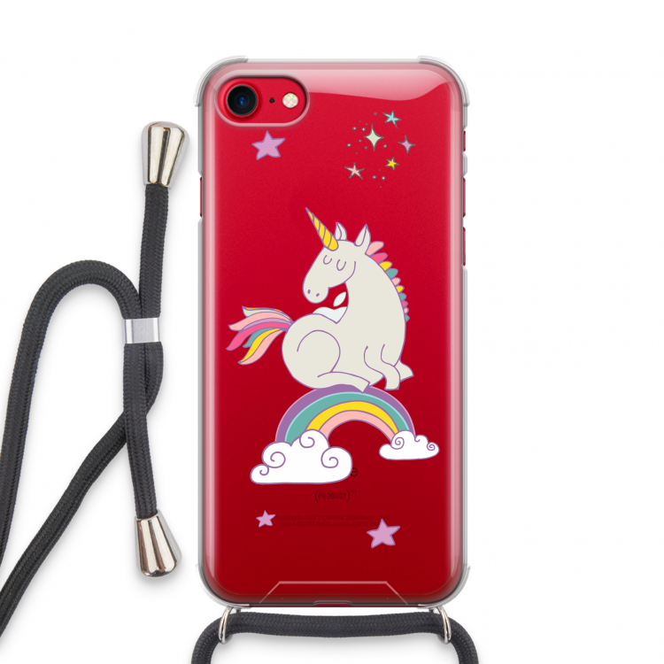 Regenboog eenhoorn: iPhone SE 2020 Transparant Hoesje met koord