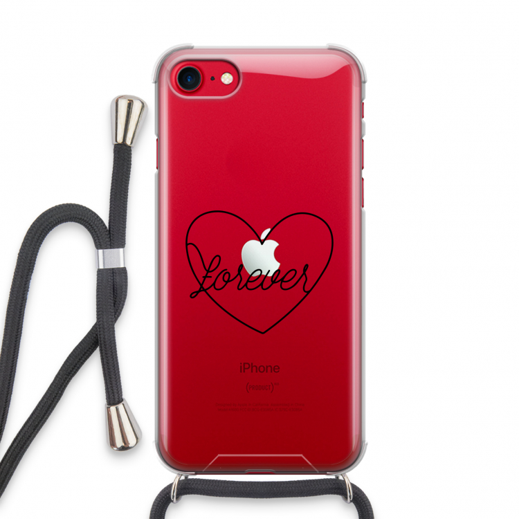 Forever heart black: iPhone SE 2020 Transparant Hoesje met koord