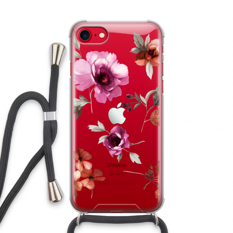 Geschilderde bloemen: iPhone SE 2020 Transparant Hoesje met koord
