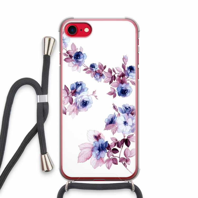 Waterverf bloemen: iPhone SE 2020 Transparant Hoesje met koord