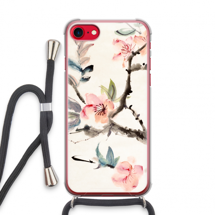 Japanse bloemen: iPhone SE 2020 Transparant Hoesje met koord