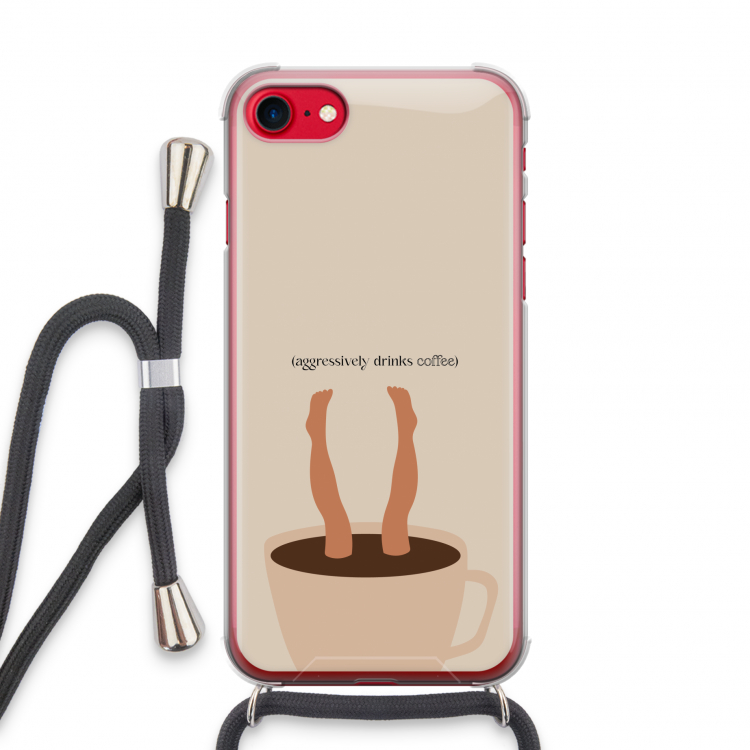 Aggressively drinks coffee: iPhone SE 2020 Transparant Hoesje met koord