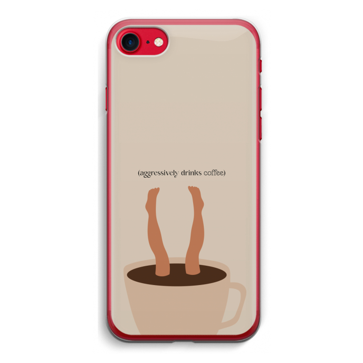 Aggressively drinks coffee: iPhone SE 2020 Transparant Hoesje