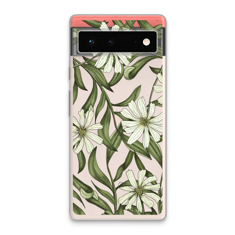 Wit bloemenpatroon: Google Pixel 6 Transparant Hoesje