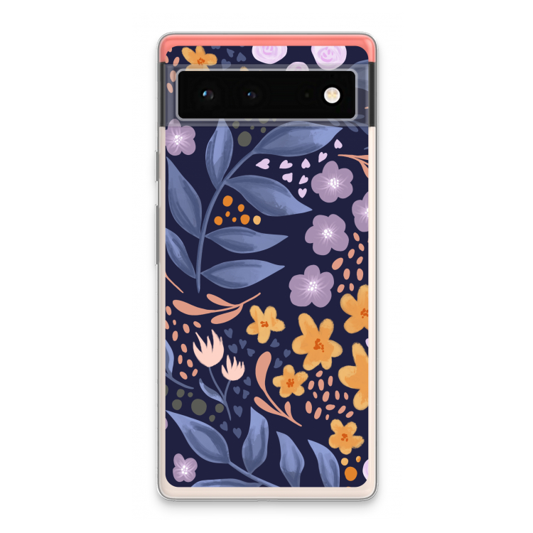 Flowers with blue leaves: Google Pixel 6 Transparant Hoesje