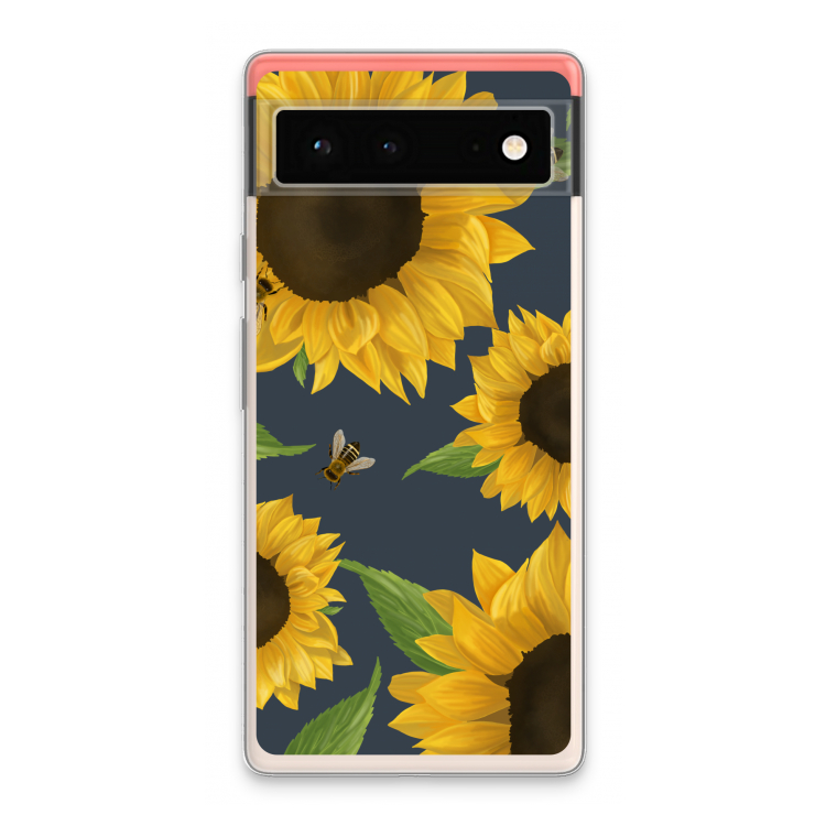 Sunflower and bees: Google Pixel 6 Transparant Hoesje