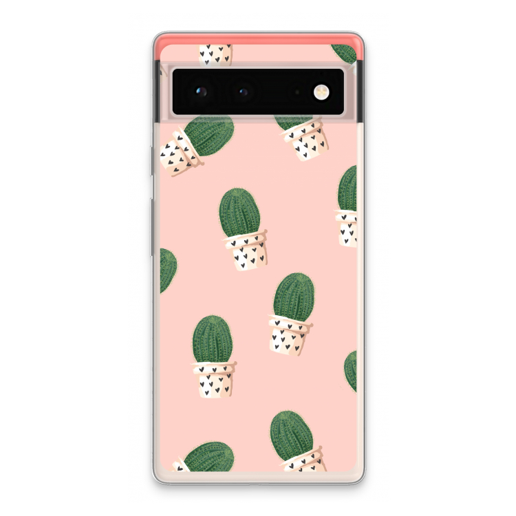 Cactusprint roze: Google Pixel 6 Transparant Hoesje