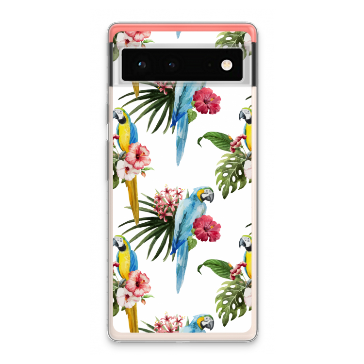Kleurrijke papegaaien: Google Pixel 6 Transparant Hoesje