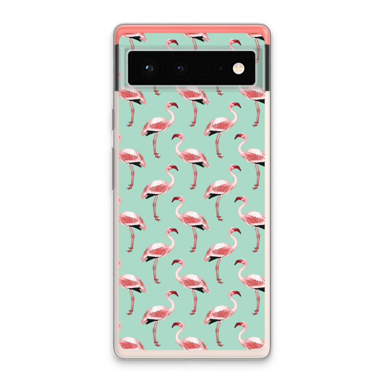 Flamingoprint groen: Google Pixel 6 Transparant Hoesje