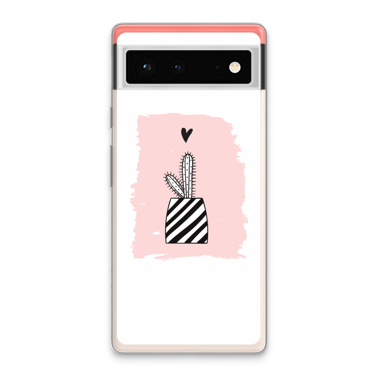 Zwart-wit cactus: Google Pixel 6 Transparant Hoesje