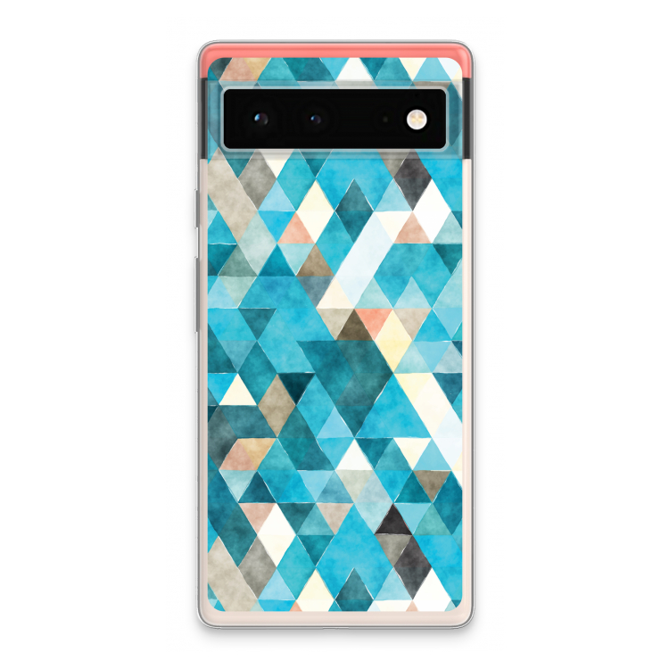 Gekleurde driehoekjes blauw: Google Pixel 6 Transparant Hoesje
