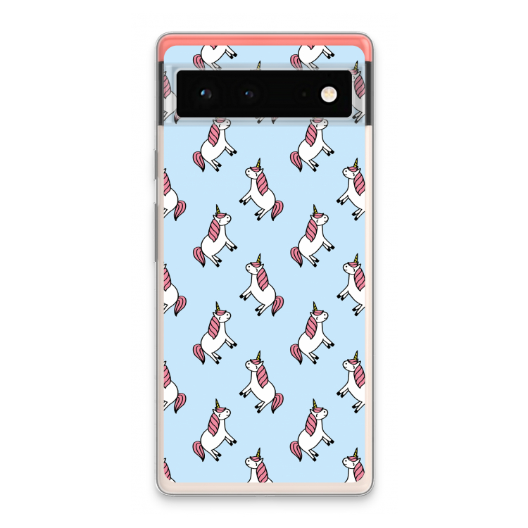 Eenhoorns overal: Google Pixel 6 Transparant Hoesje