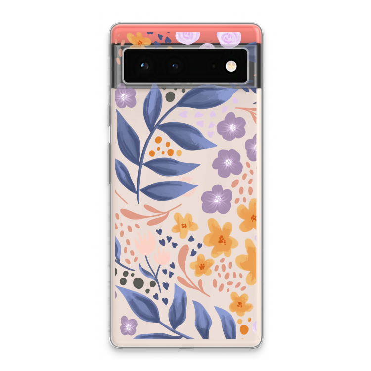 Flowers with blue leaves: Google Pixel 6 Transparant Hoesje