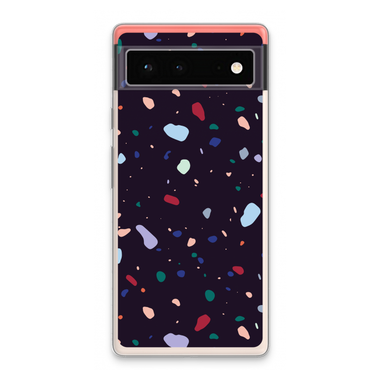 Dark Rounded Terrazzo: Google Pixel 6 Transparant Hoesje