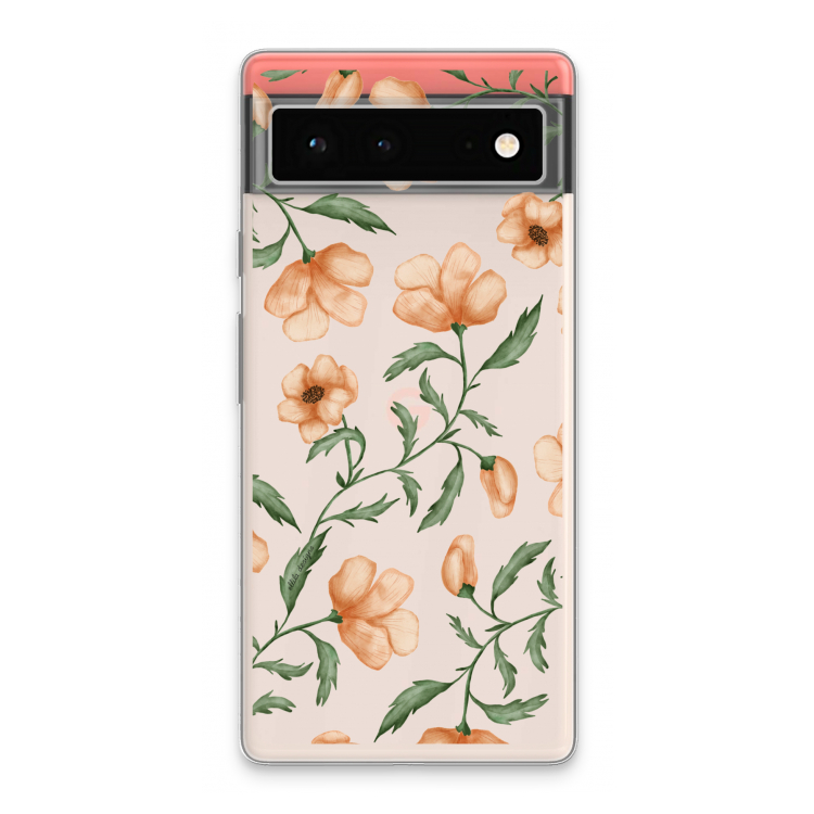 Peachy flowers: Google Pixel 6 Transparant Hoesje