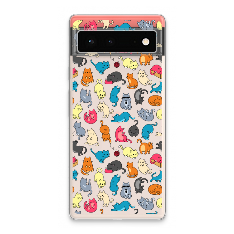 Kleurrijke katten: Google Pixel 6 Transparant Hoesje