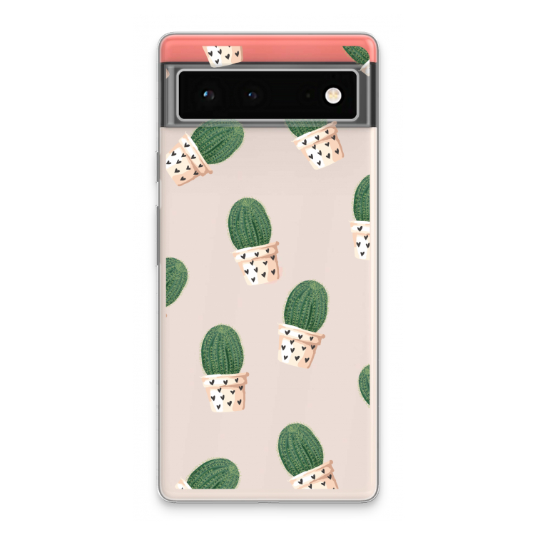 Cactusprint roze: Google Pixel 6 Transparant Hoesje