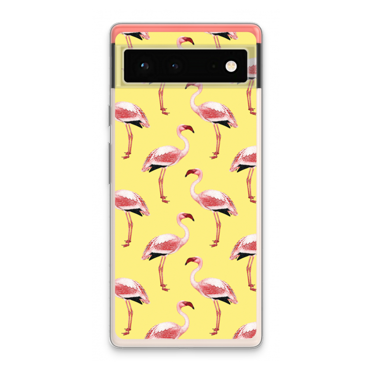 Flamingo's geel: Google Pixel 6 Transparant Hoesje
