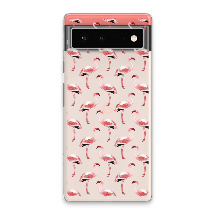Flamingoprint groen: Google Pixel 6 Transparant Hoesje