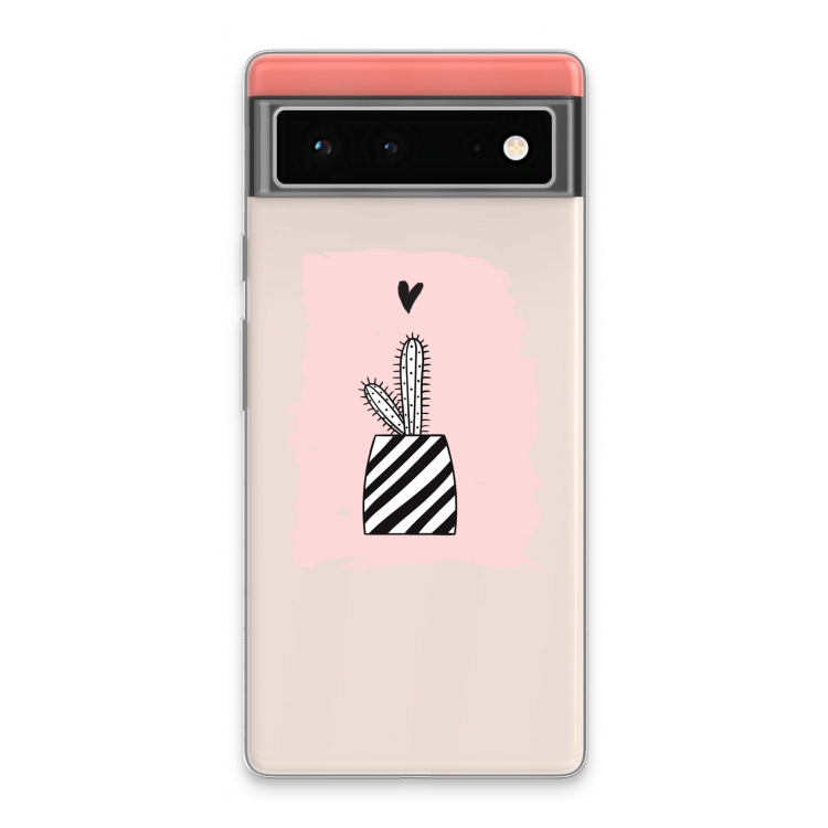 Zwart-wit cactus: Google Pixel 6 Transparant Hoesje