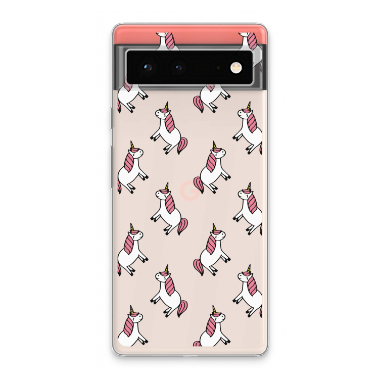 Eenhoorns overal: Google Pixel 6 Transparant Hoesje