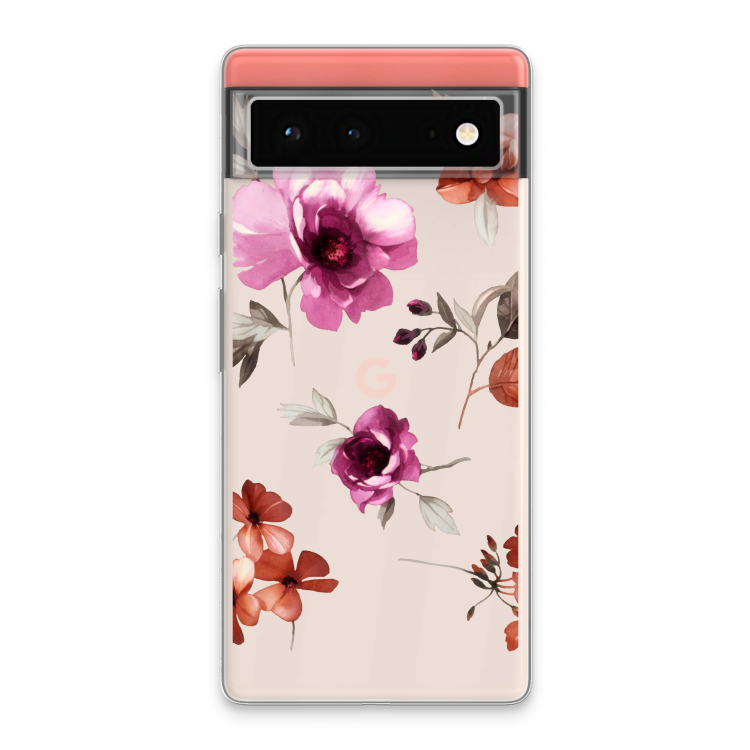 Geschilderde bloemen: Google Pixel 6 Transparant Hoesje