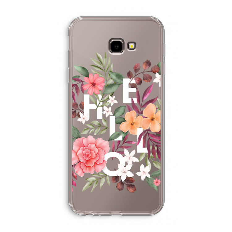 Hello in flowers: Samsung Galaxy J4 Plus Transparant Hoesje