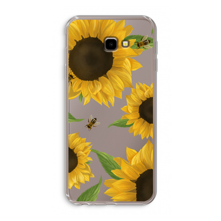 Sunflower and bees: Samsung Galaxy J4 Plus Transparant Hoesje