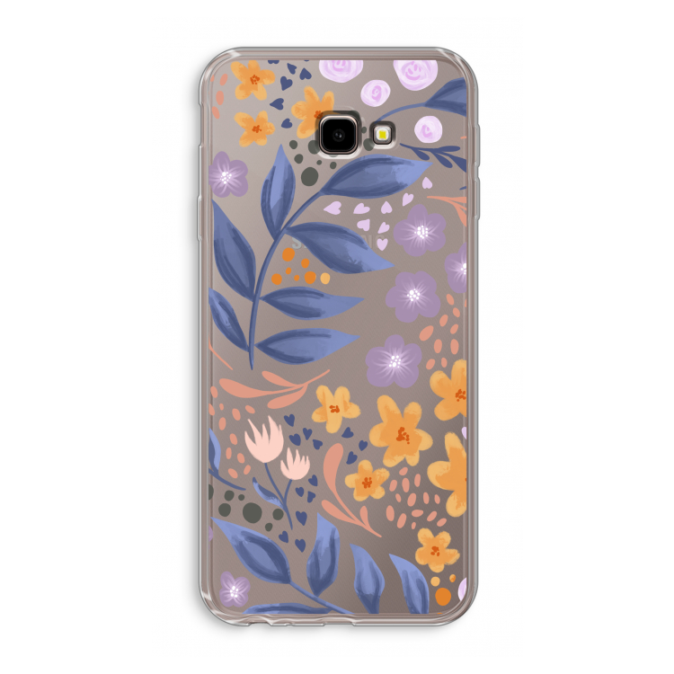Flowers with blue leaves: Samsung Galaxy J4 Plus Transparant Hoesje