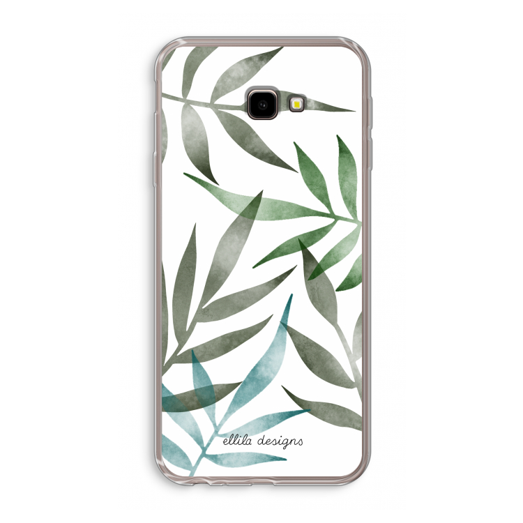 Tropical watercolor leaves: Samsung Galaxy J4 Plus Transparant Hoesje