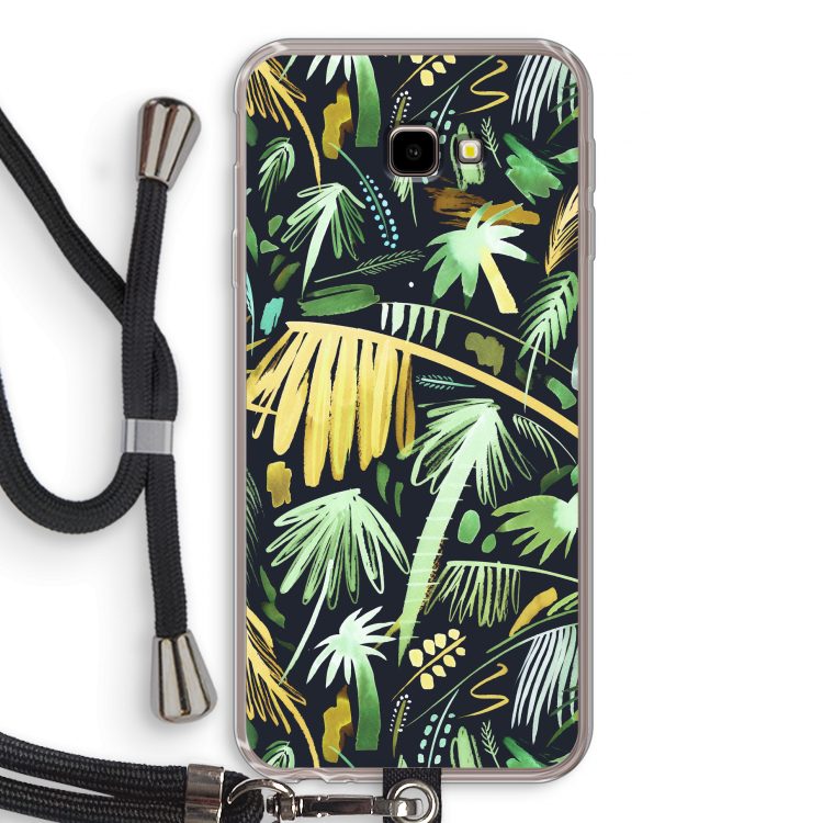 Tropical Palms Dark: Samsung Galaxy J4 Plus Transparant Hoesje met koord
