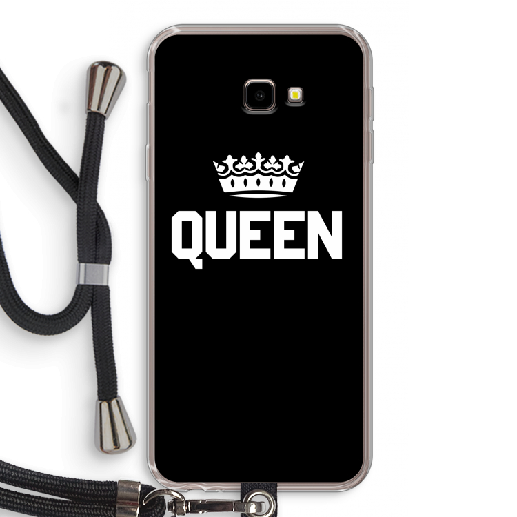 Queen zwart: Samsung Galaxy J4 Plus Transparant Hoesje met koord