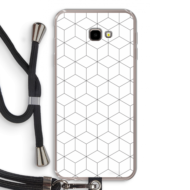 Zwart-witte kubussen: Samsung Galaxy J4 Plus Transparant Hoesje met koord