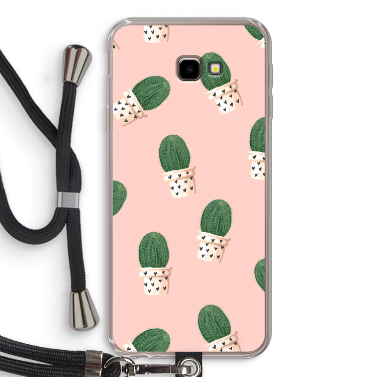 Cactusprint roze: Samsung Galaxy J4 Plus Transparant Hoesje met koord