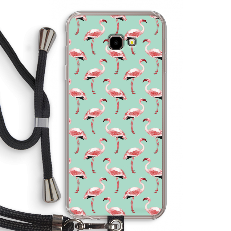 Flamingoprint groen: Samsung Galaxy J4 Plus Transparant Hoesje met koord