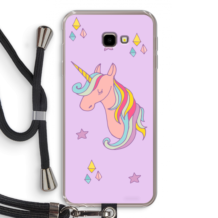 Roze eenhoorn: Samsung Galaxy J4 Plus Transparant Hoesje met koord