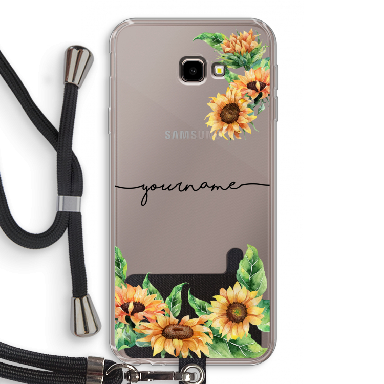 Zonnebloemen: Samsung Galaxy J4 Plus Transparant Hoesje met koord