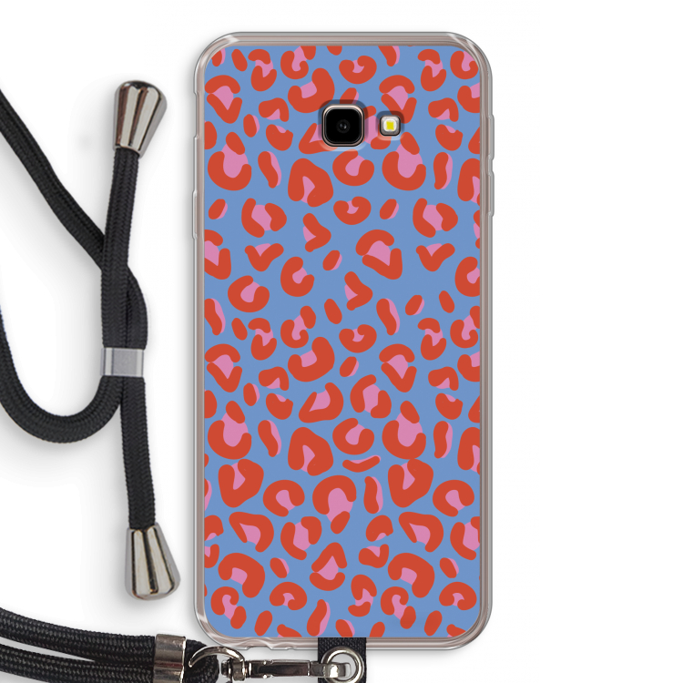 Leopard blue: Samsung Galaxy J4 Plus Transparant Hoesje met koord