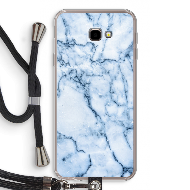Blauw marmer: Samsung Galaxy J4 Plus Transparant Hoesje met koord