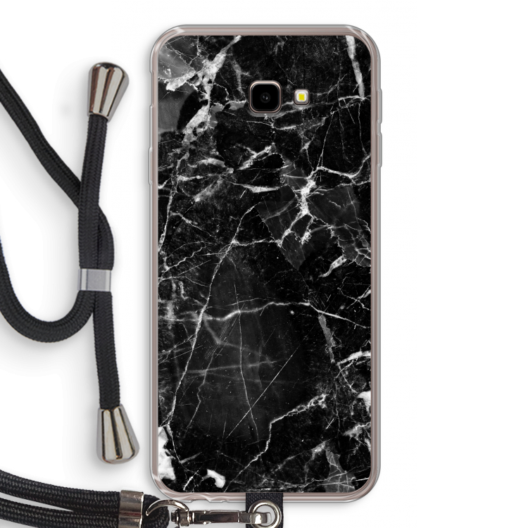 Zwart Marmer 2: Samsung Galaxy J4 Plus Transparant Hoesje met koord