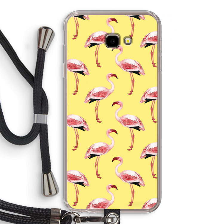 Flamingo's geel: Samsung Galaxy J4 Plus Transparant Hoesje met koord